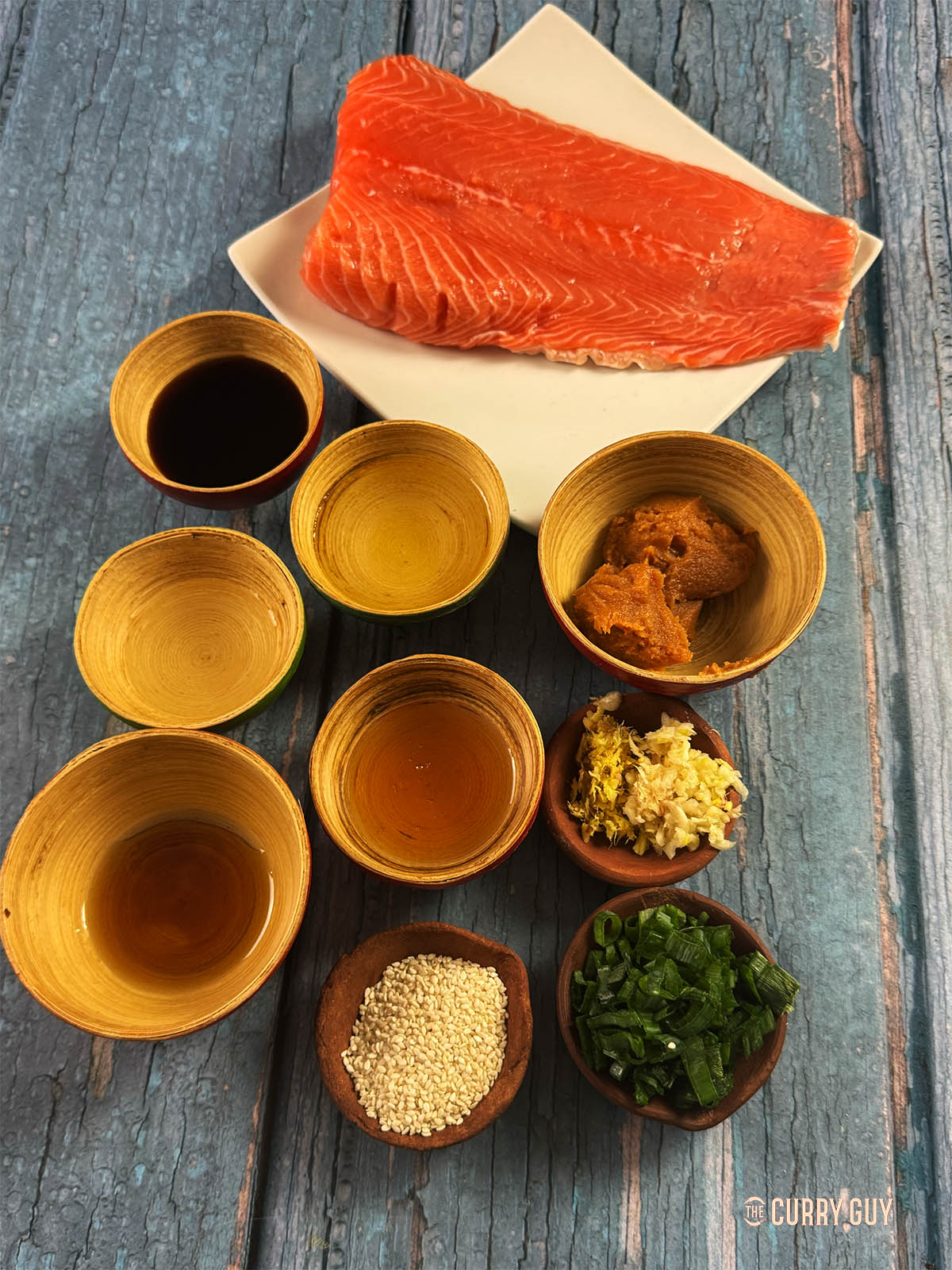 The ingredients for the recipe laid out on a counter top.