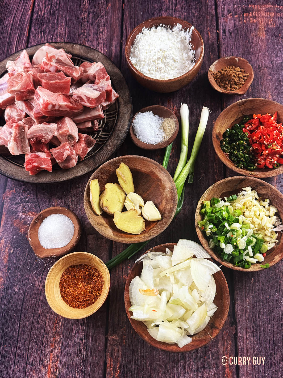 The ingredients for the recipe laid out on a countertop.