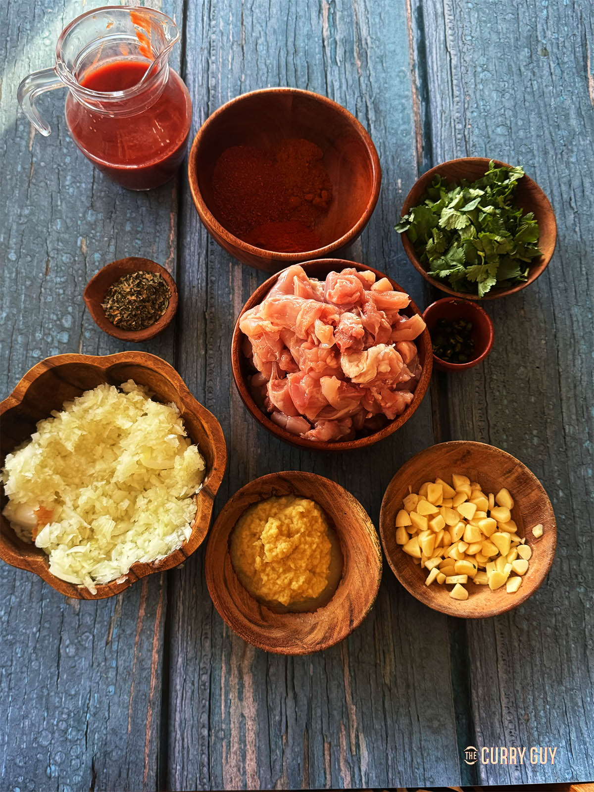 Ingredients for the recipe laid out on a counter top. 
