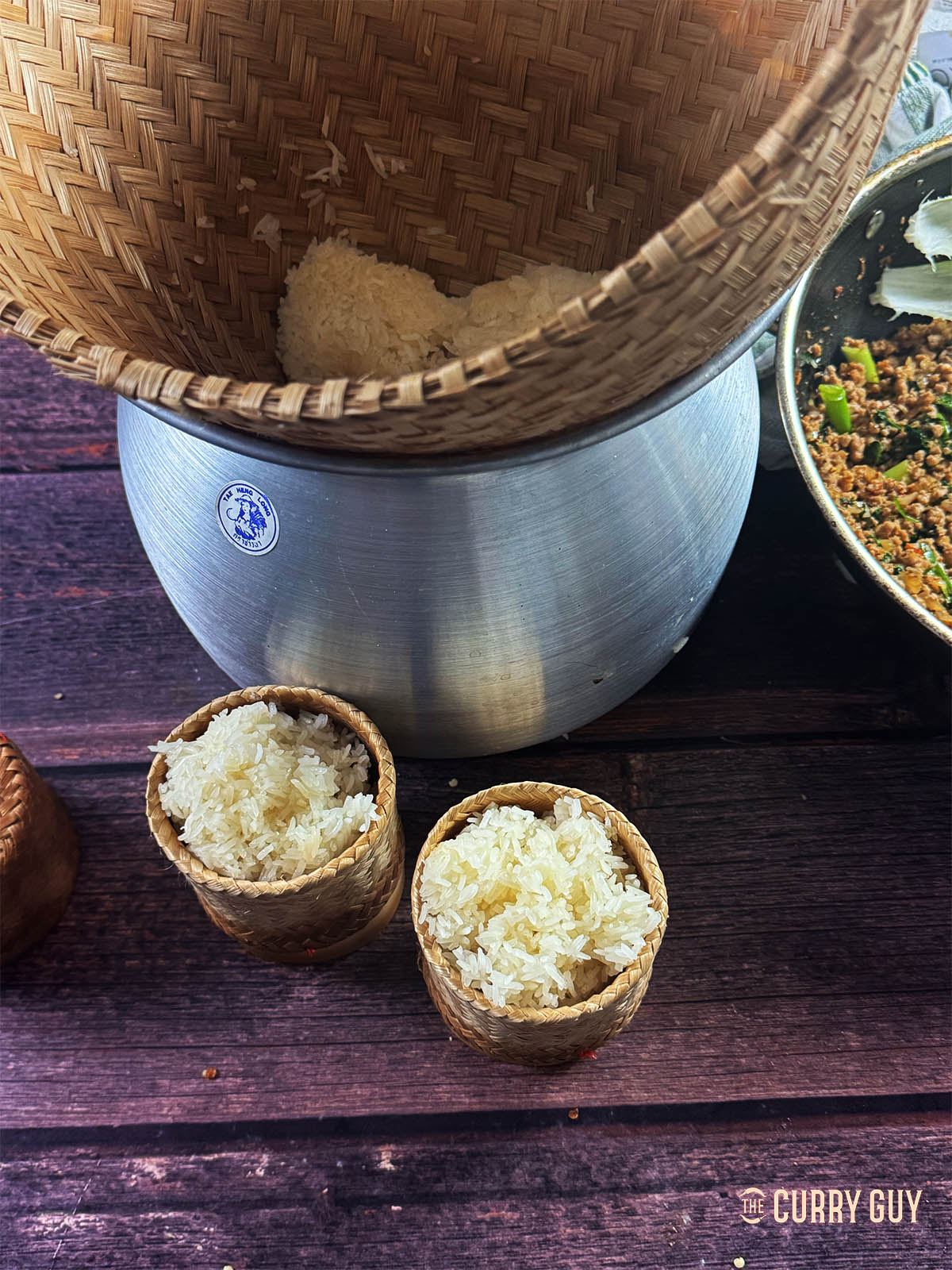 The rice in bamboo containers to serve.